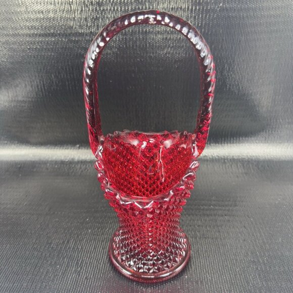 Westmoreland Red Glass English Hobnail Pattern Basket Cadmium Amberina UV Glow - Picture 14 of 16